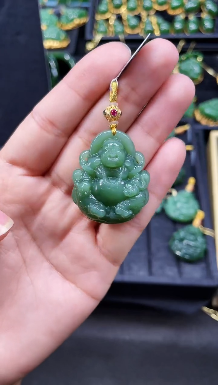 【闪购商品】和田玉吊坠18K金镶嵌37MM多样性发一