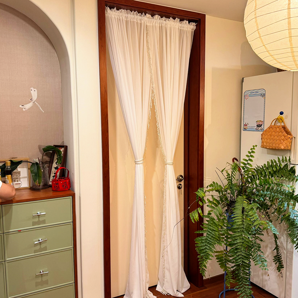 【原创高定】法式重工吊珠门帘免打孔隔断纱帘拱形门氛围感遮挡纱帘
