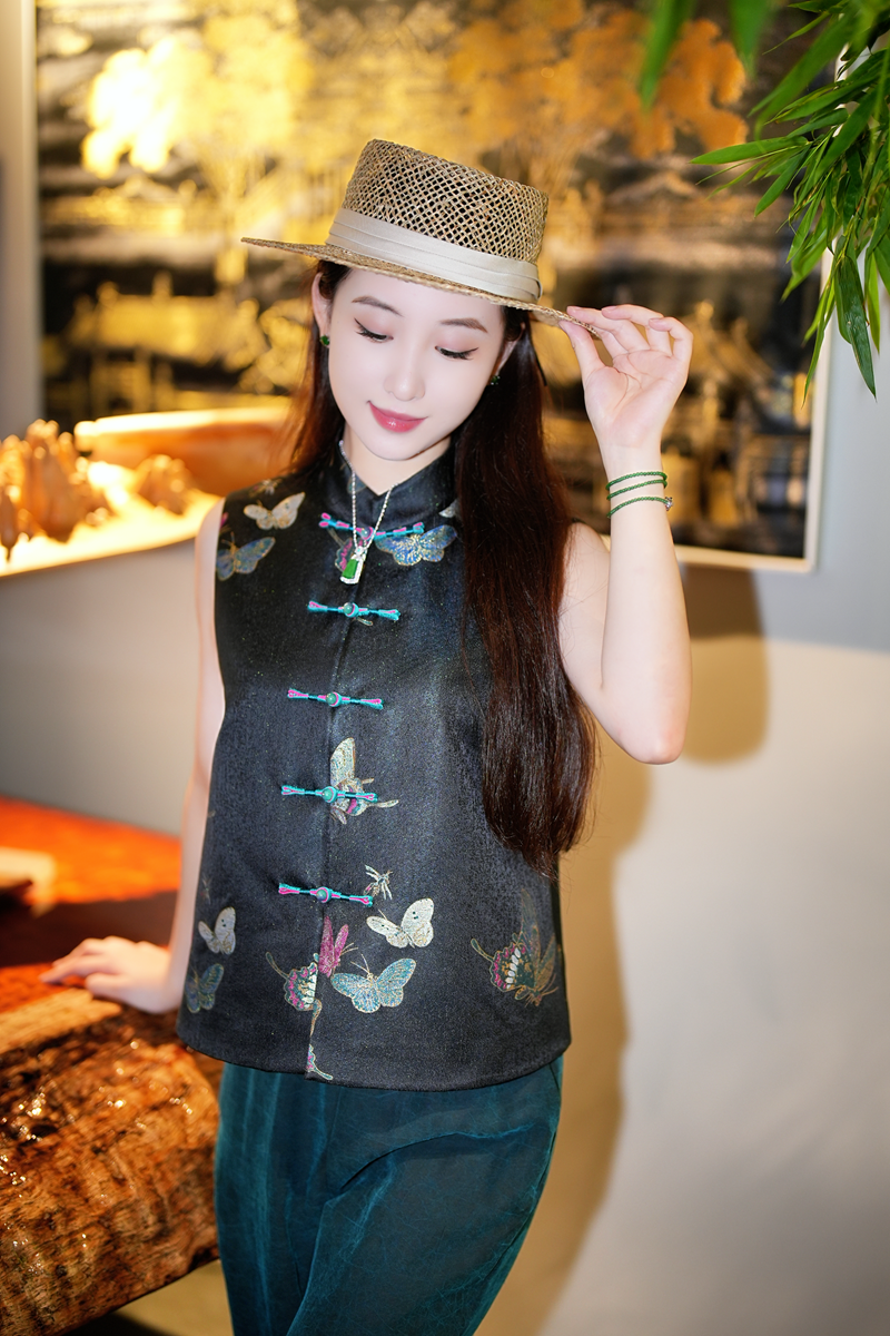 蓝大【点犀​​】新中式桑蚕丝马夹5146