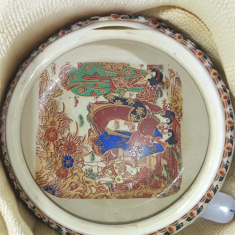 圆形美女图笔洗桌面摆件陶瓷