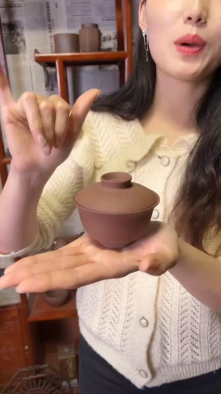 【闪购商品】朱泥两才盖碗磨砂感老岩泥茶壶