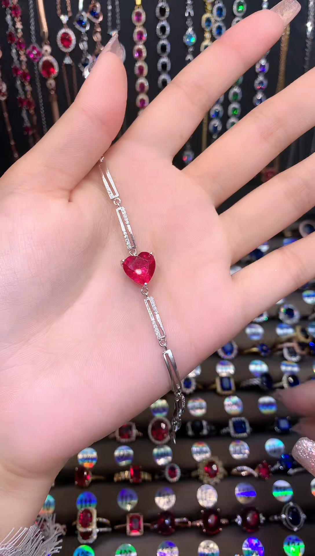 手链银S925镶嵌红宝石银