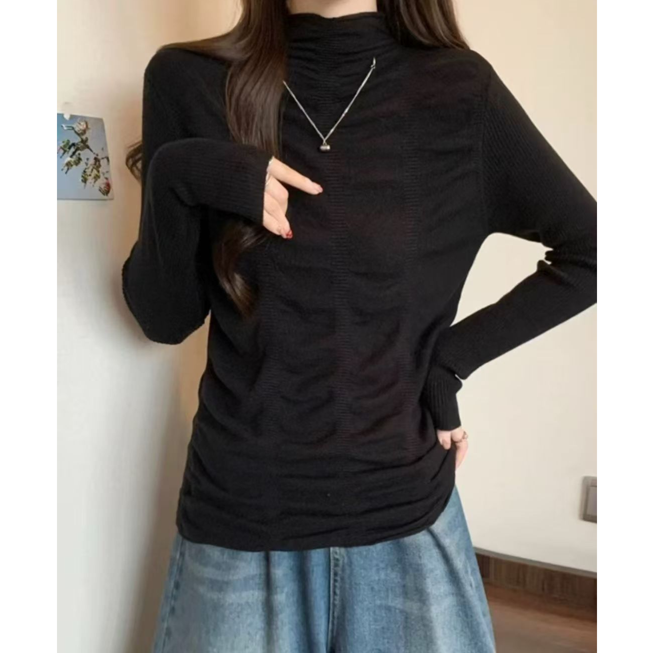 【依·恋】5830# 衣长60 堆堆领半高领打底毛衣女秋冬新款洋气针织衫