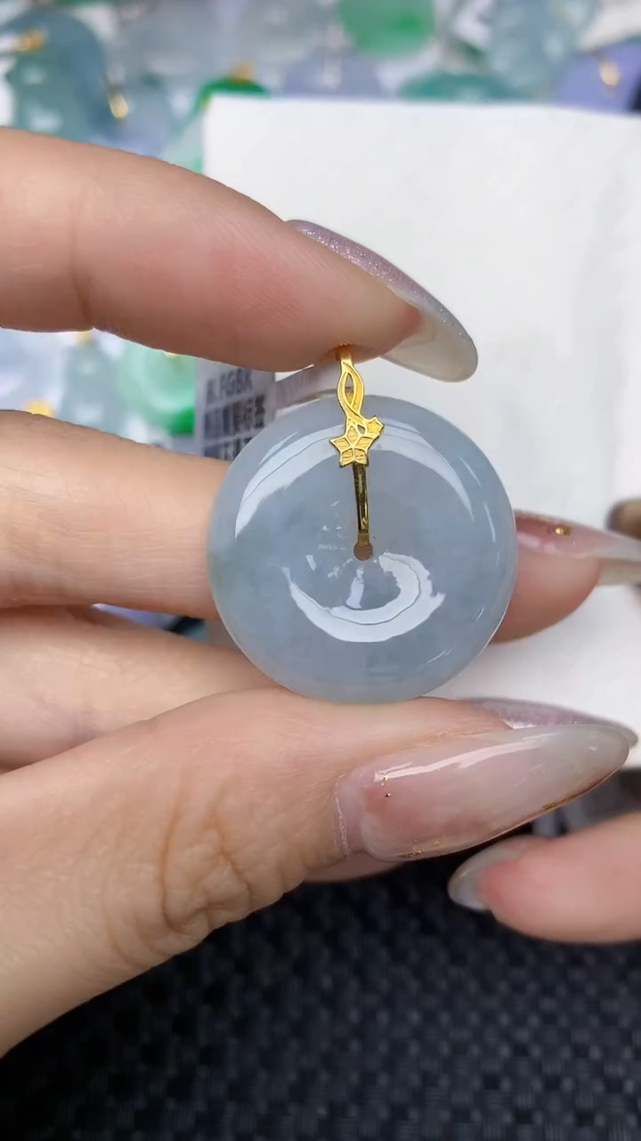 颈饰18K金镶嵌翡翠天然缅甸翡翠a货百元以上9元证书费自理