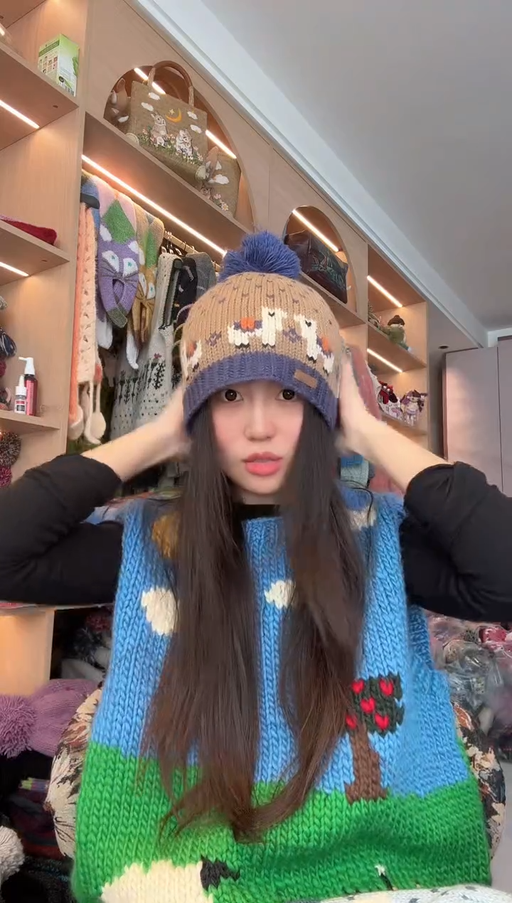 羊毛美利奴咖色羊驼帽