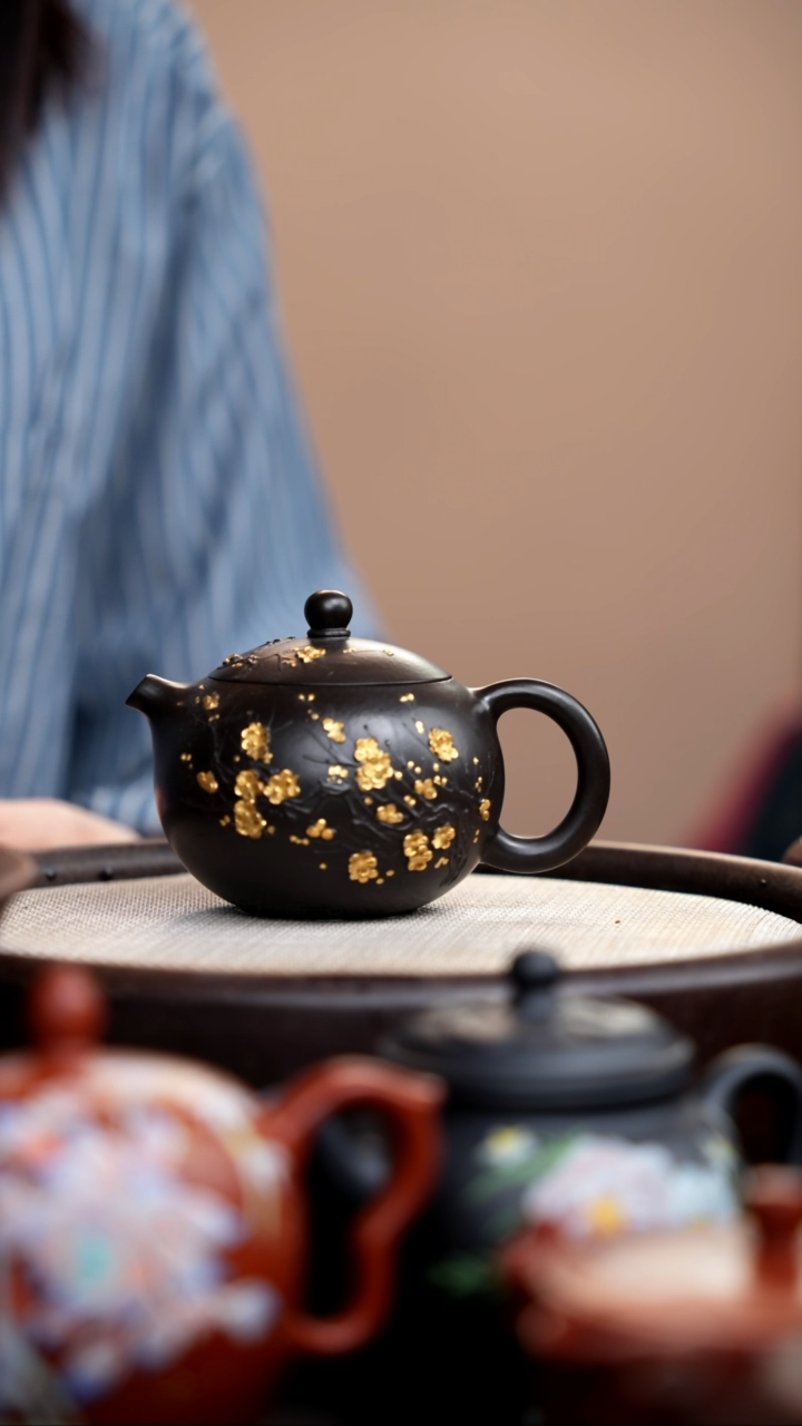 茶壶紫砂捂灰朱泥描金梅花河豚西施