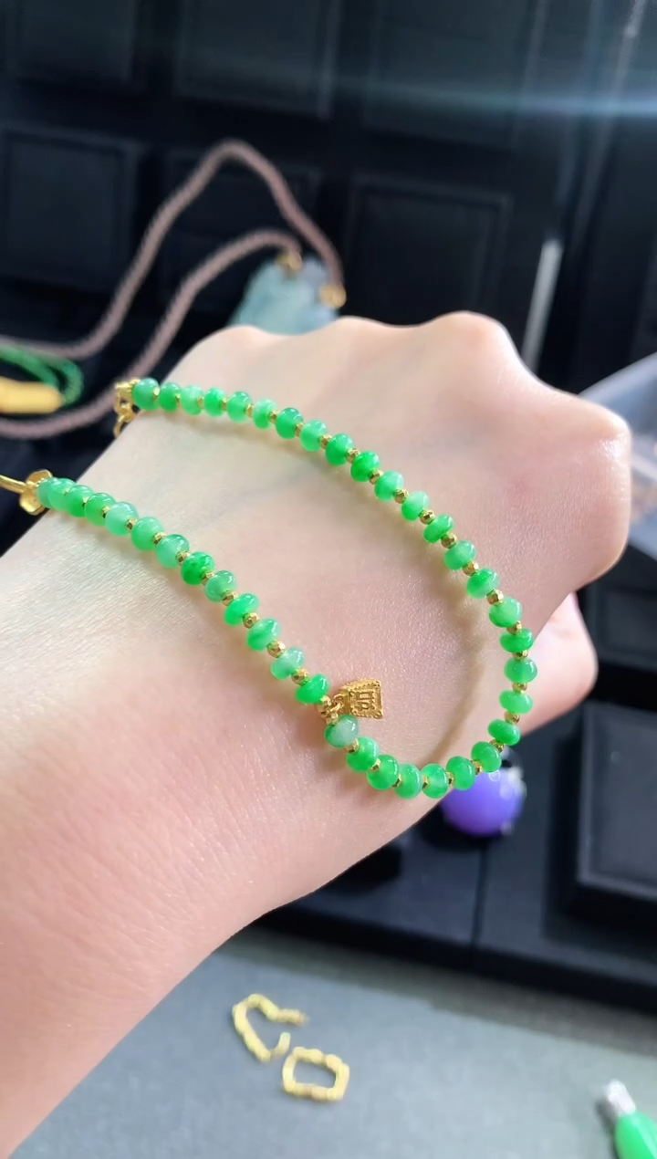 【闪购商品】翡翠手链18K金镶嵌手饰