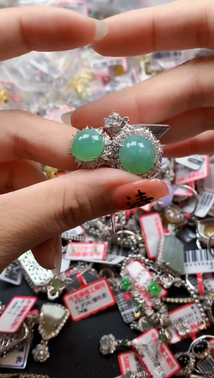 银S925镶嵌戒指翡翠天然A货缅甸翡翠