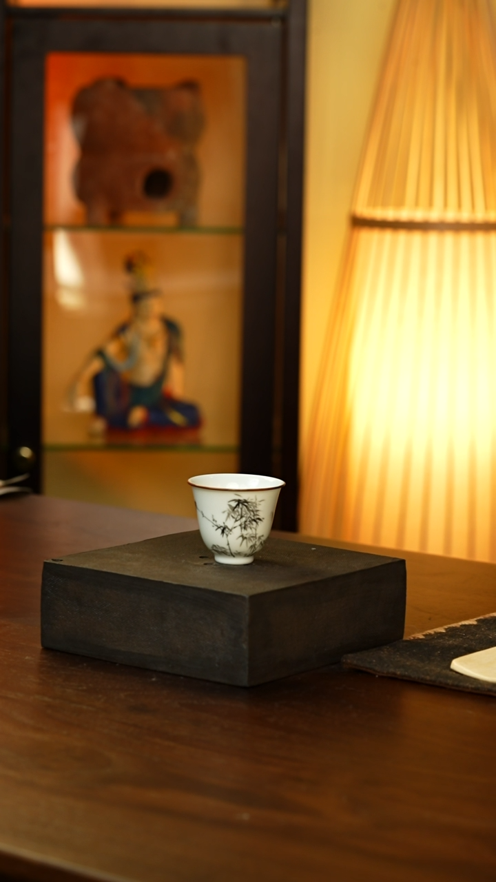 微瑕 包铜墨竹杯...