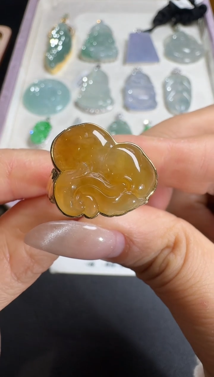 【闪购商品】翡翠戒指18K金镶嵌【源头工厂】钻石镶嵌仙桃 