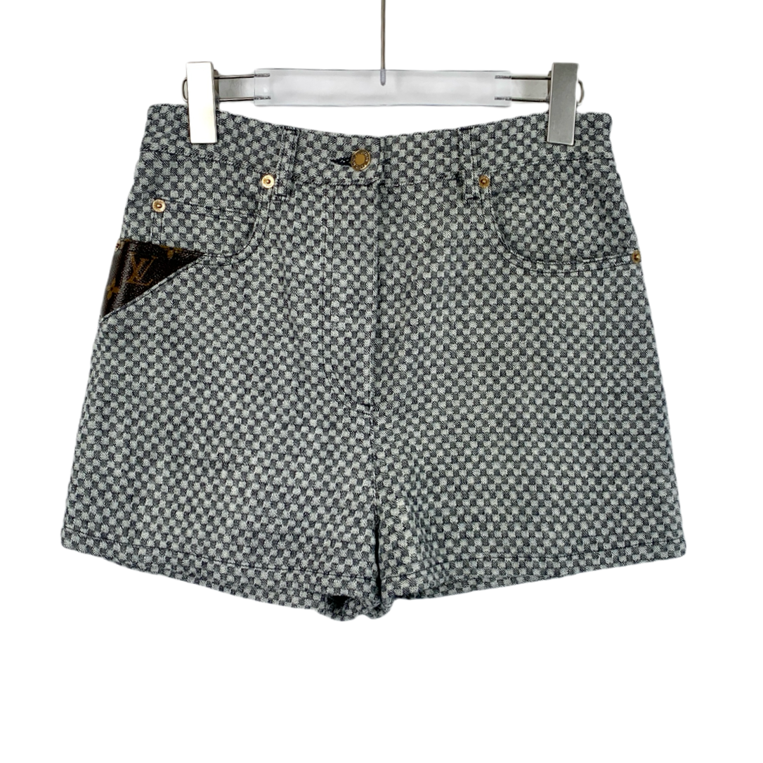 99新 LouisVuitton/路易威登 CW0141 棋盘格棉质休闲牛仔短裤 S码