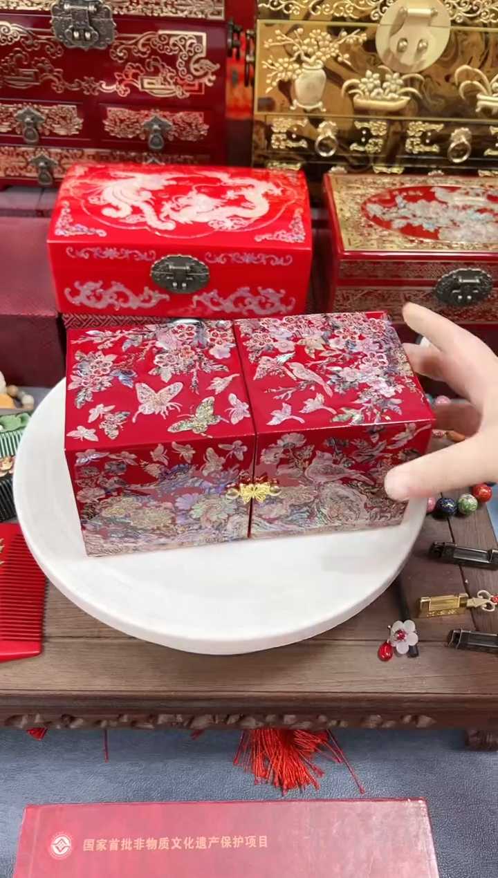 【闪购商品】19厘米新款对开四抽满面螺钿深红喜上眉梢