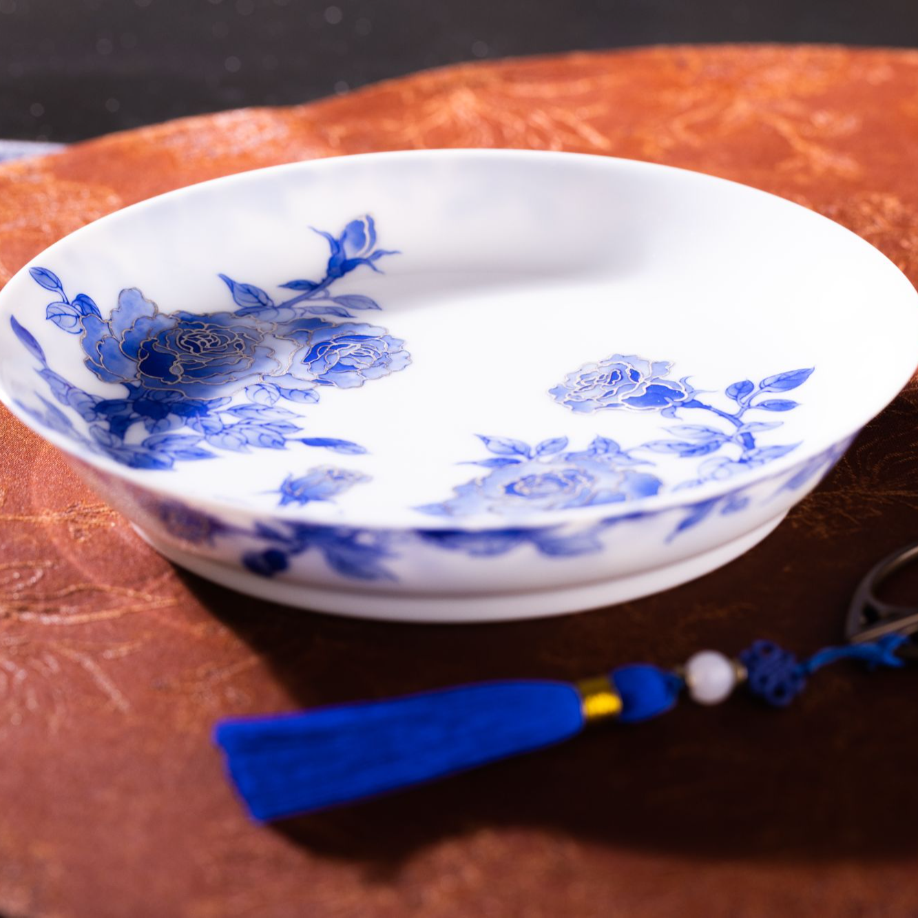 熊友根窑《绽放》玫瑰青花马蹄干泡赏盘壶承泡台陶瓷景德镇描金