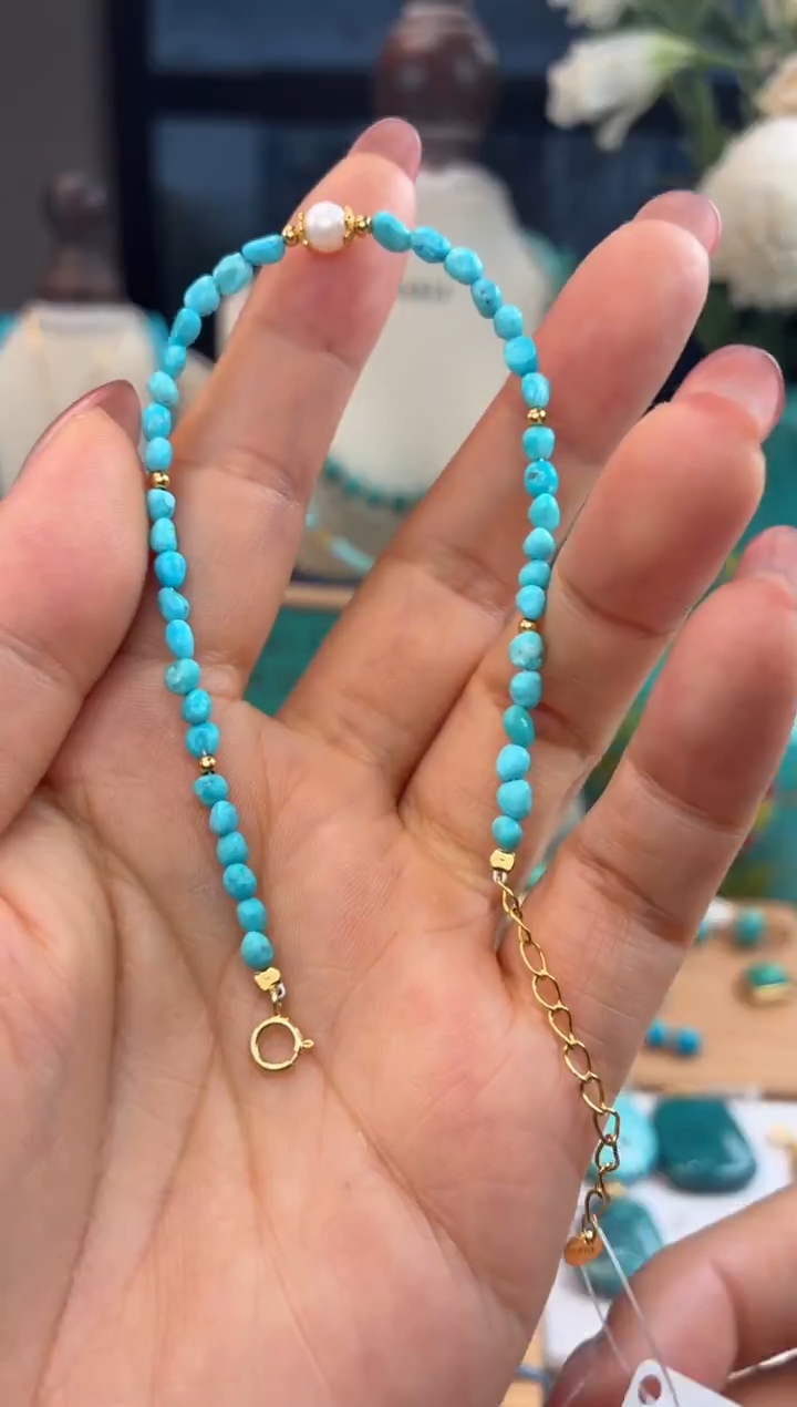 银S925镀金镶嵌绿松石手链1