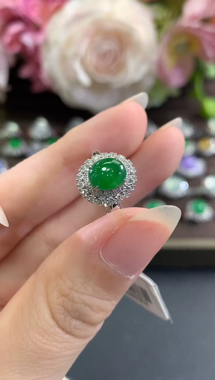 18K金镶嵌戒指翡翠b71   