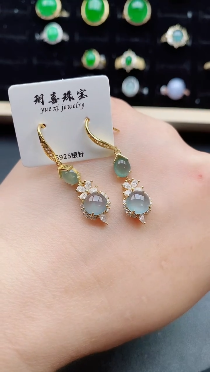 【闪购商品】翡翠耳饰银S925镶嵌5080
