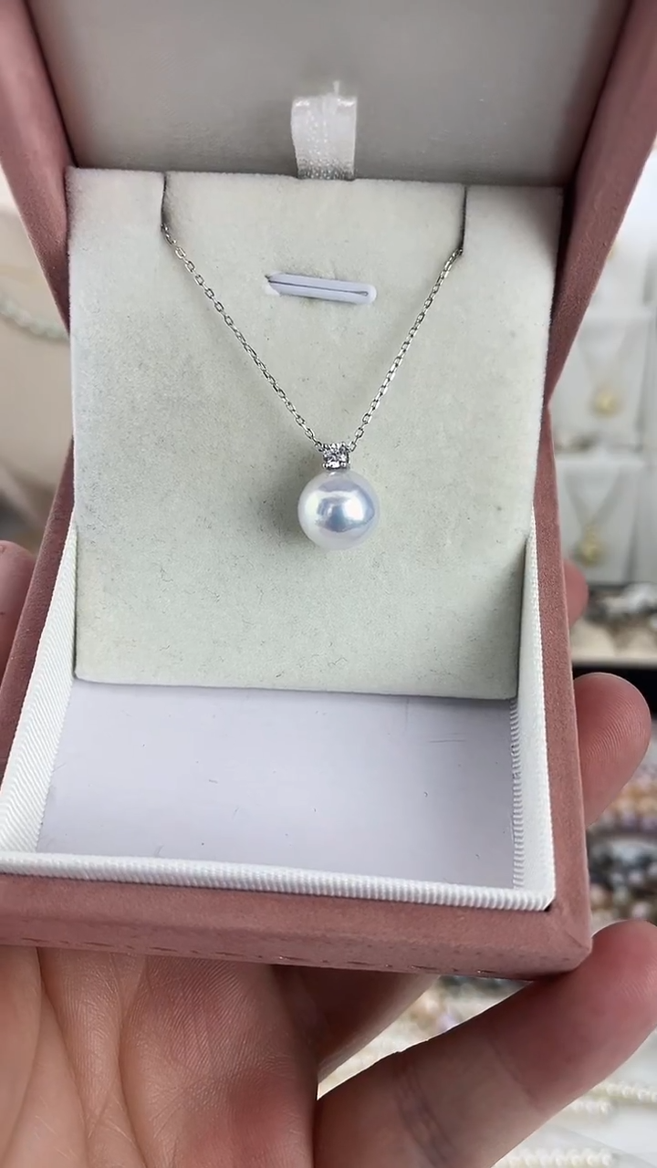 颈饰银S925镶嵌淡水珍珠15天然珍珠极光戴妃吊坠10-11