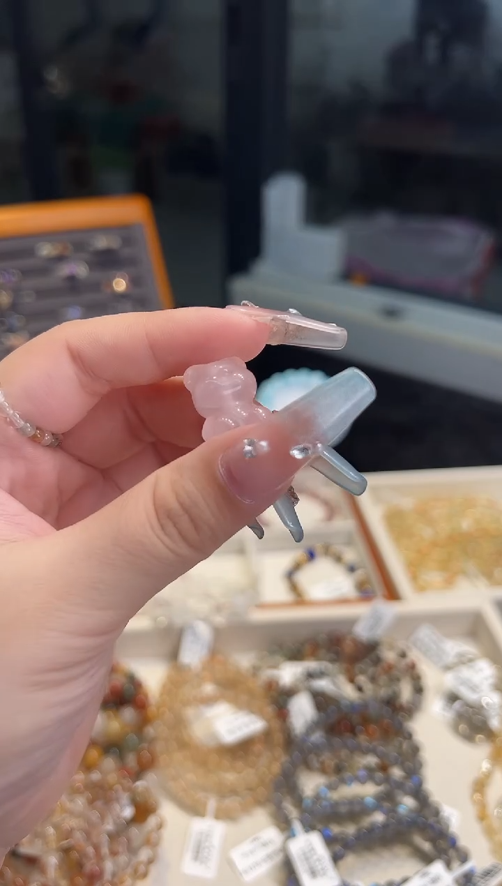 未镶嵌珠宝半成品水晶风粉水晶小熊(不带证书）多样性发其一-FJ903
