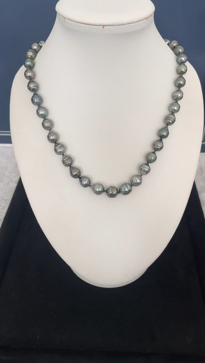 银S925镶嵌海水珍珠项链大溪地螺纹8-10mm（多样性发一）