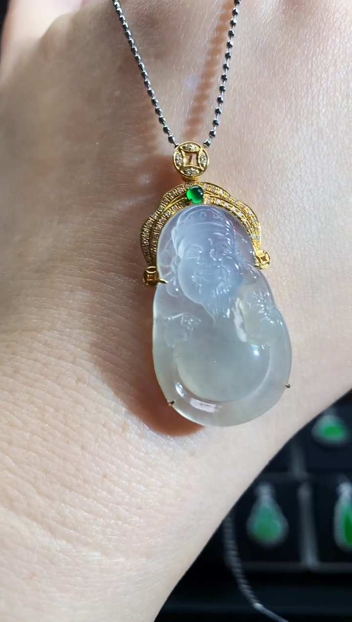 【闪购商品】翡翠吊坠(不含链)18K金镶嵌财神吊坠