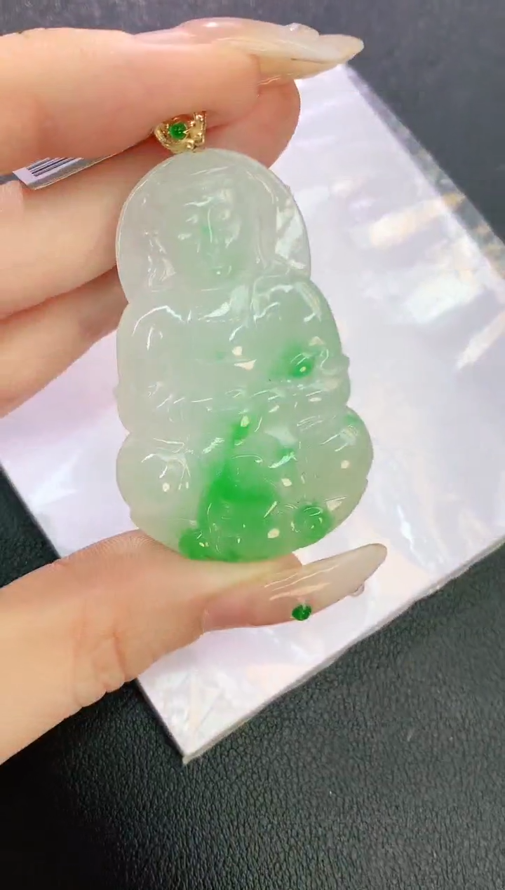 翡翠18K金镶嵌颈饰赠礼盒证书 珍珍