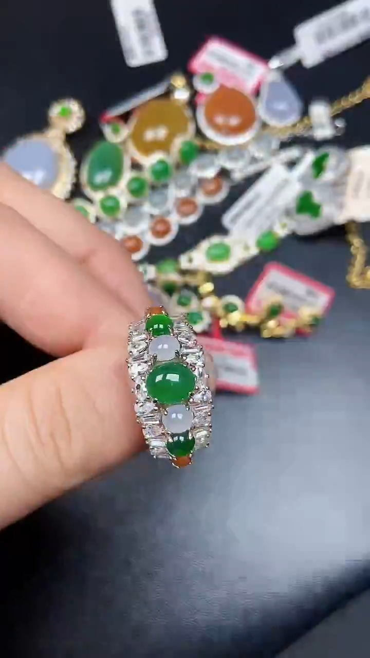 银S925镶嵌戒指翡翠1100