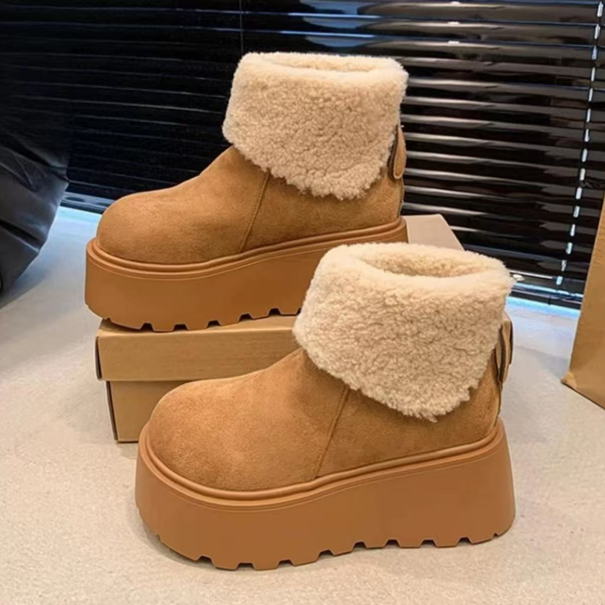 加绒保暖雪地靴女2025年秋季新款增高厚底短靴小个子气质勃肯棉鞋