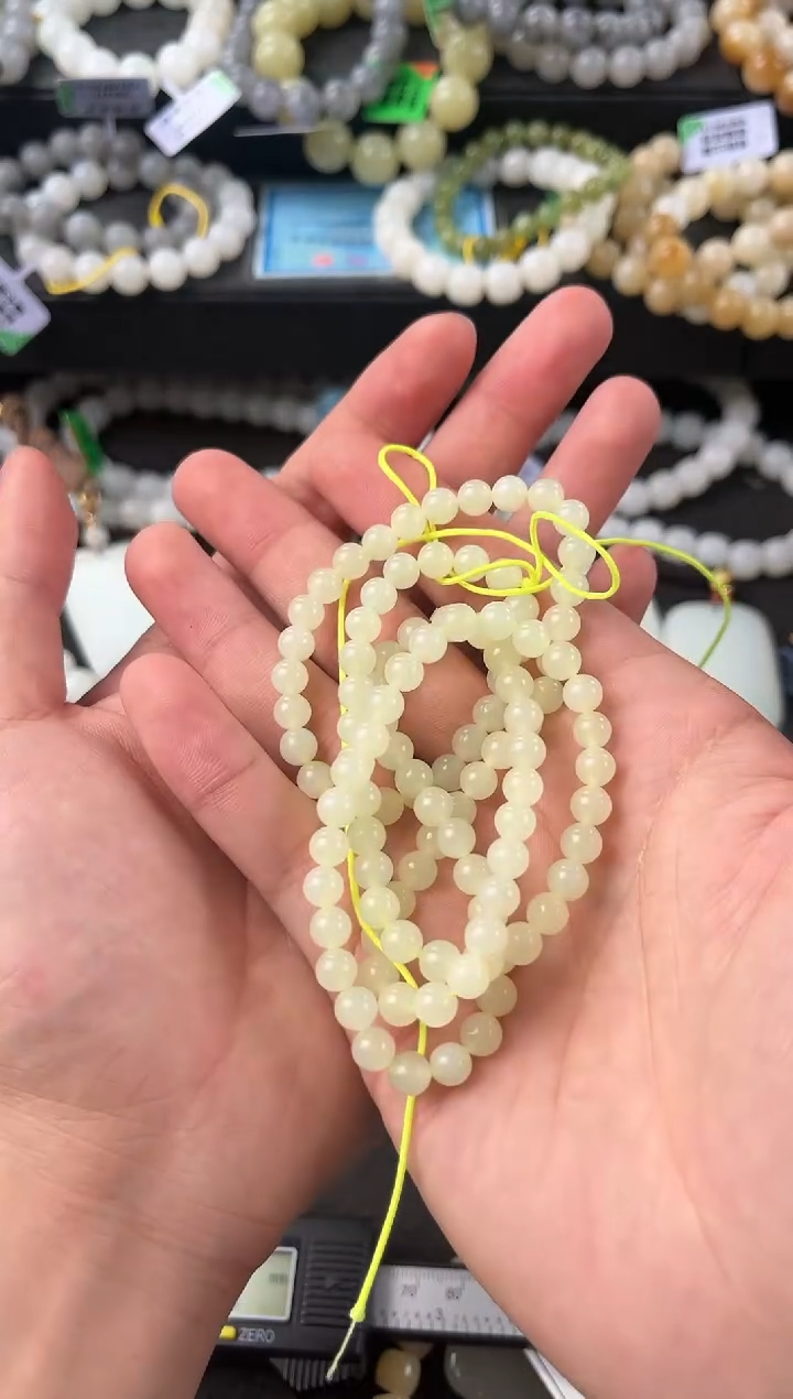 【闪购商品】和田玉手串未镶嵌若羌冰黄口108手串卡6微色差