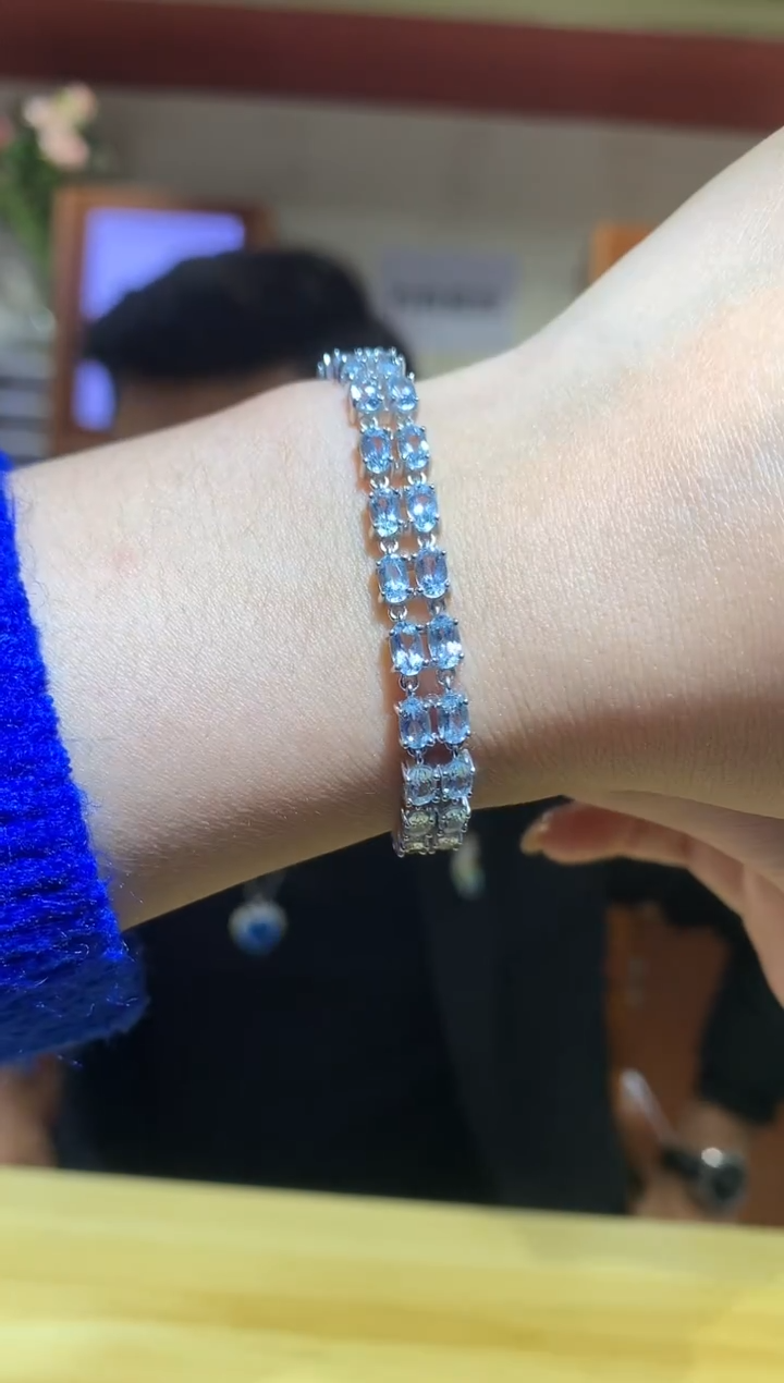 银S925镶嵌手链海蓝宝石【宝石世家严选】