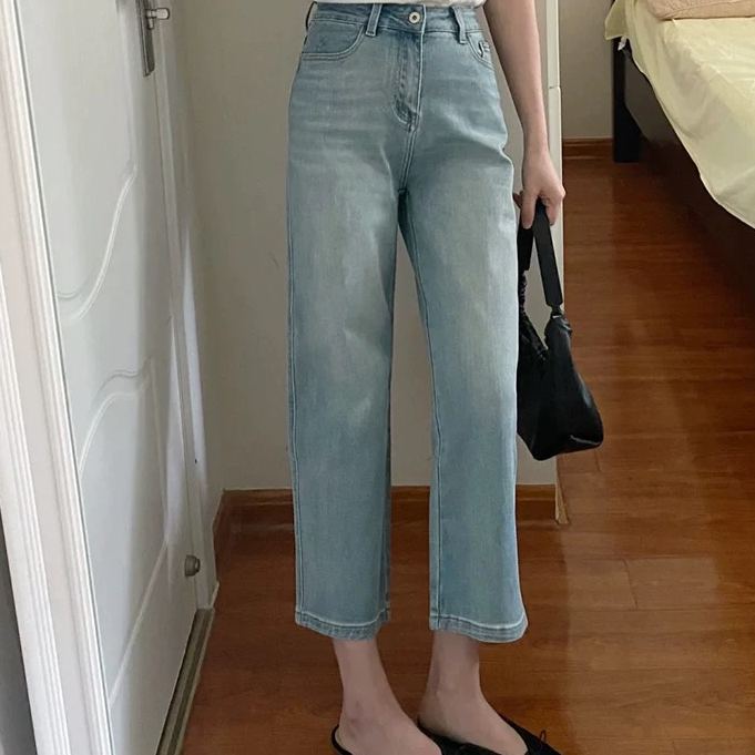 九分高腰春夏显瘦牛仔裤复古裤子长裤大直筒裤韩版微弹力春秋外穿