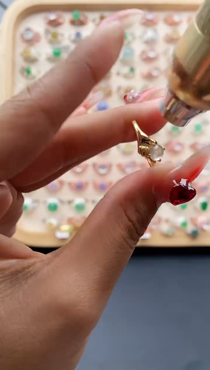 【闪购商品】翡翠戒指银S925镶嵌缅甸天然A货翡翠222 3+8