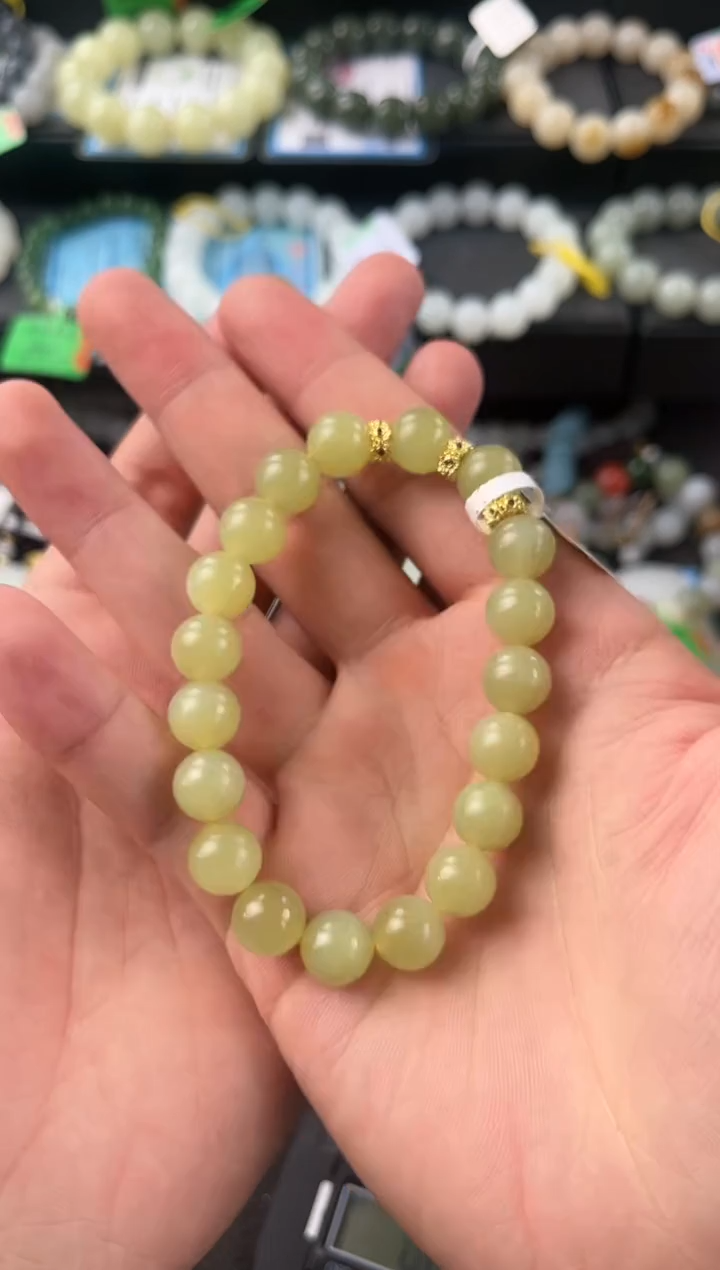 【闪购商品】和田玉手串未镶嵌若羌青黄口手串卡10微色差