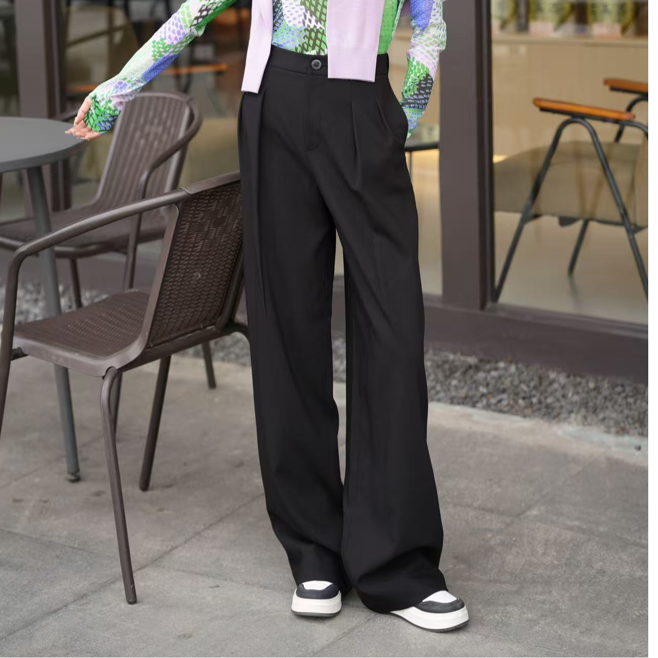 GIRDEAR/哥弟110060新款早春百搭通勤黑色休闲高腰显瘦直筒西装裤