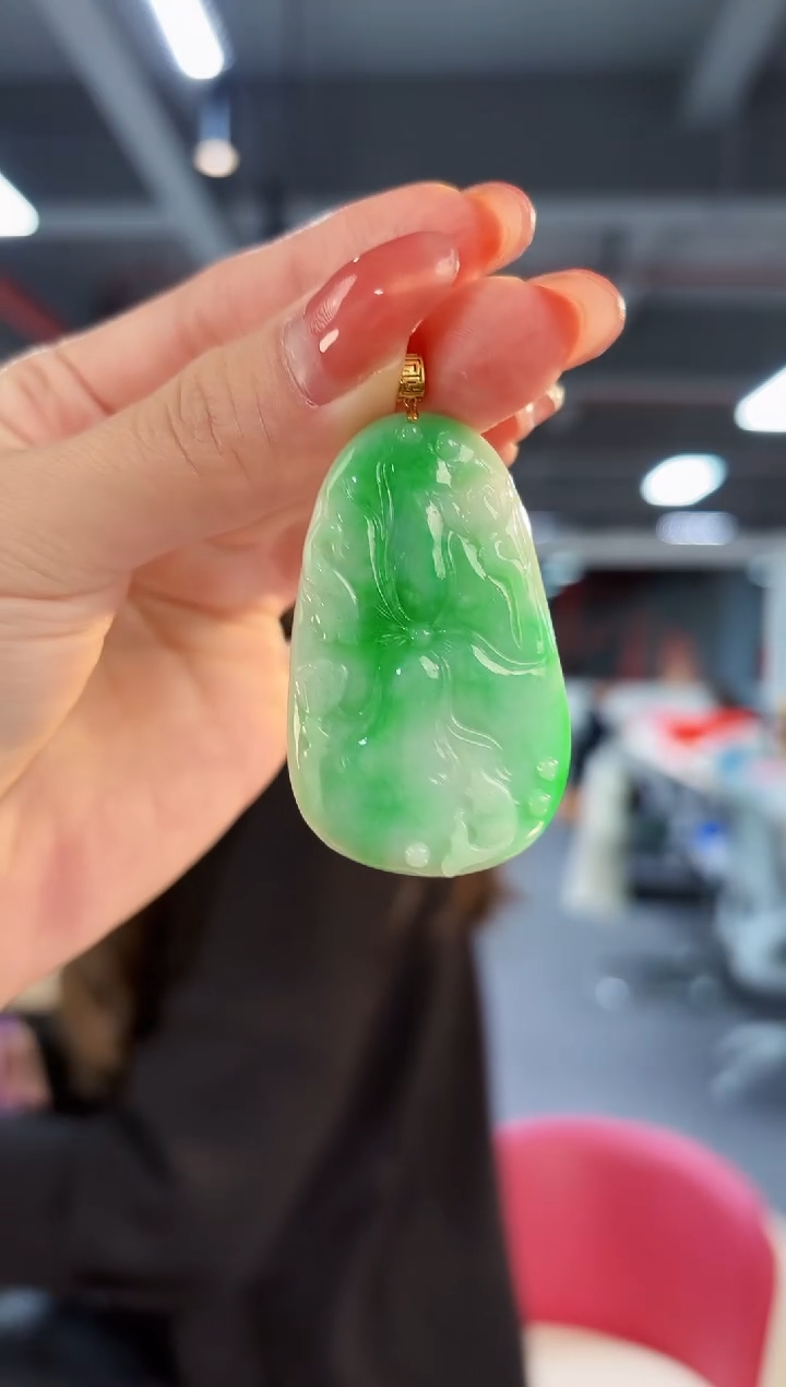 【闪购商品】翡翠吊坠(不含链)18K金镶嵌缅料A货/支持复检/一件