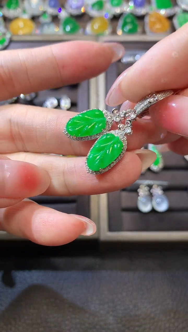 【闪购商品】翡翠耳饰18K金镶嵌D52 翡翠