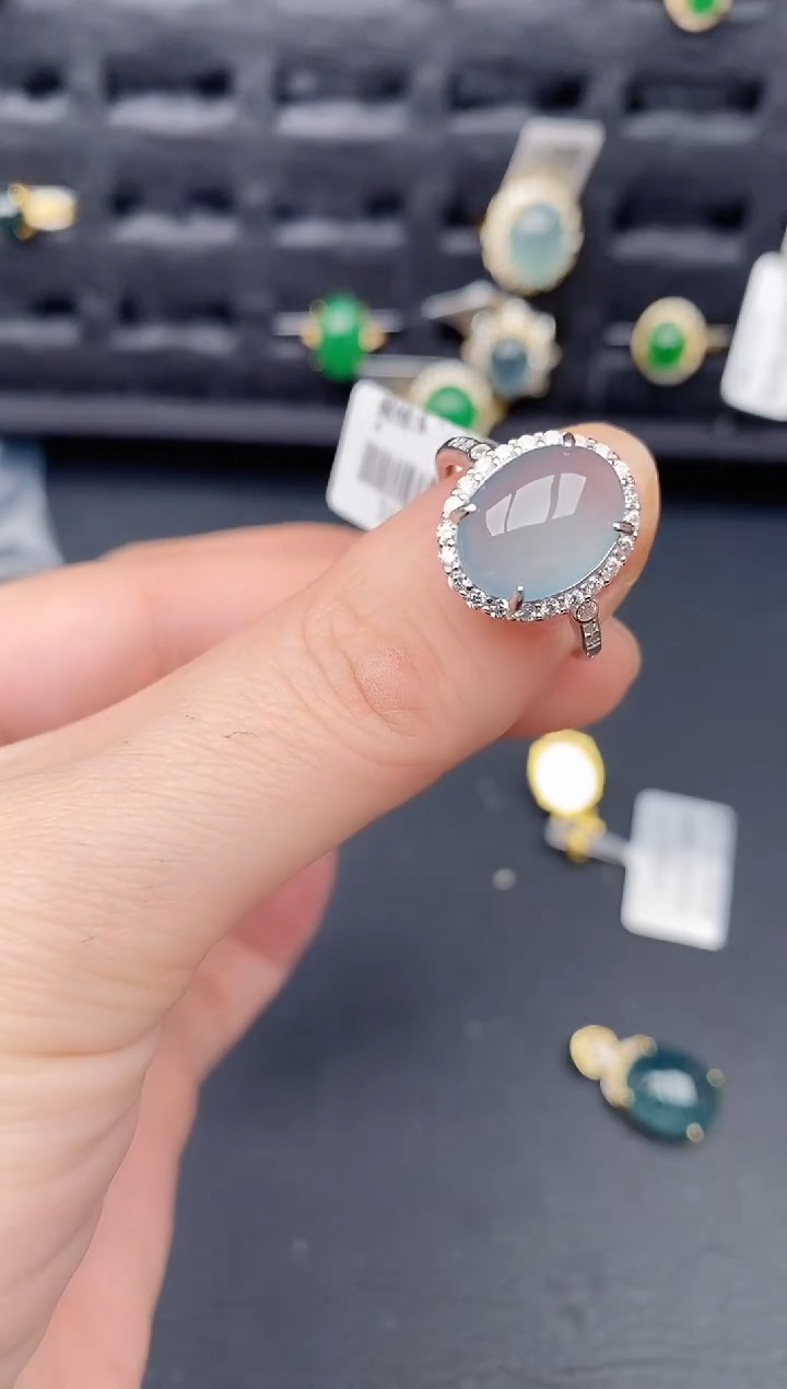 银S925镶嵌戒指翡翠天然a货翡翠270