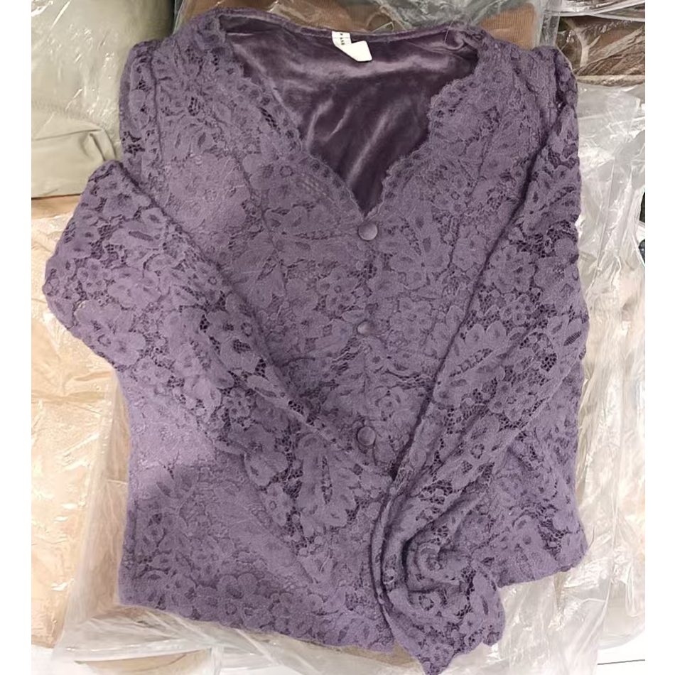 （花花家）V领花边毛衣