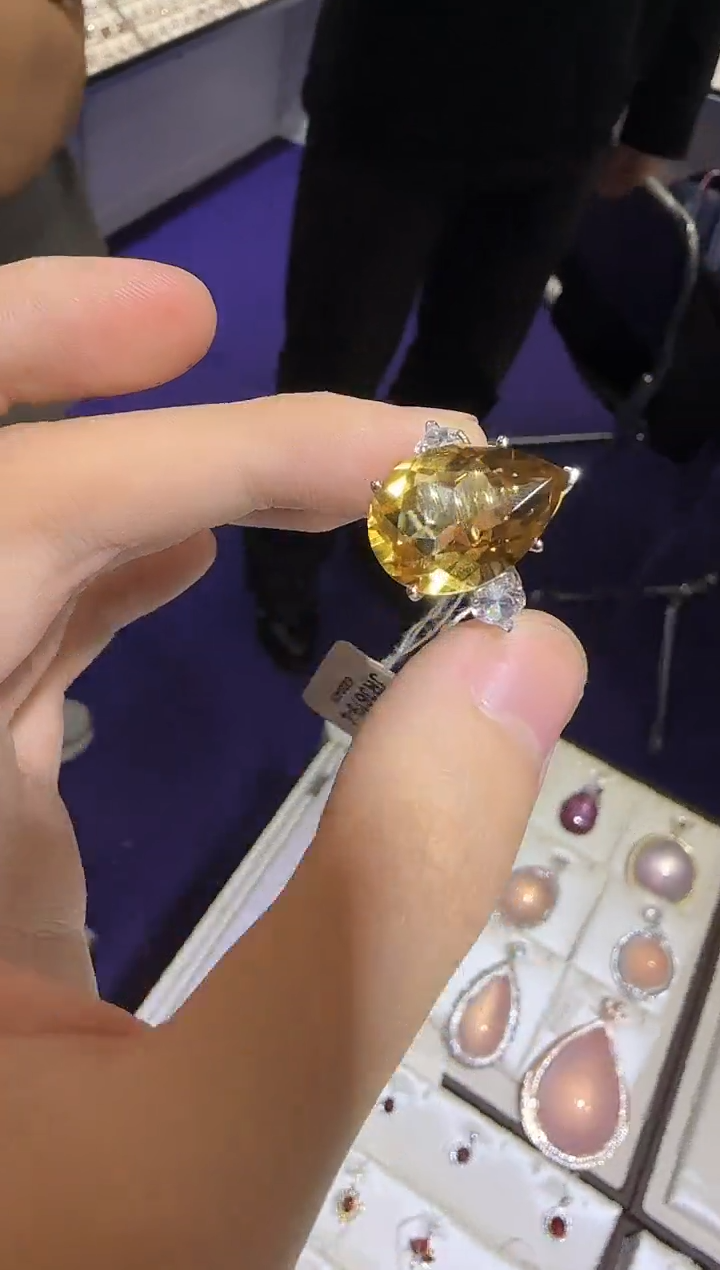 【闪购商品】黄晶戒指银S925镶嵌15*20mm水滴