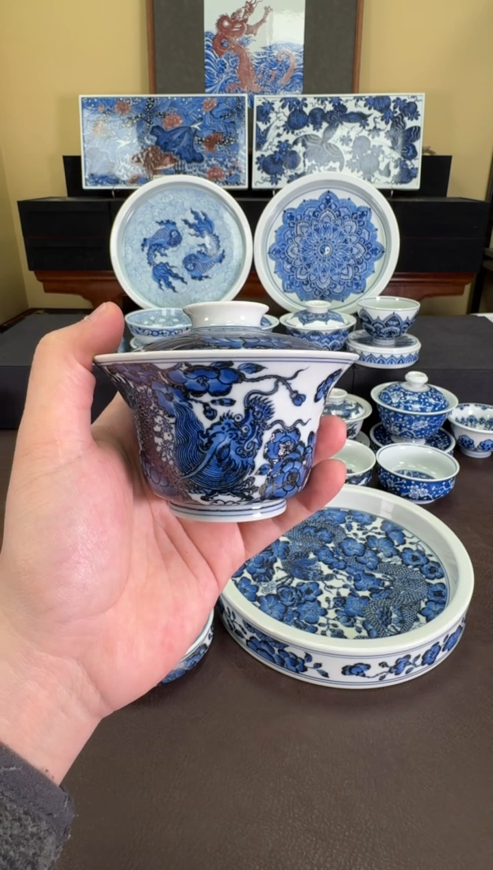 【闪购商品】羿器窑穿花龙马蹄盖碗