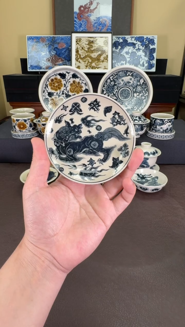 【闪购商品】二号釉杂宝狮子杯垫