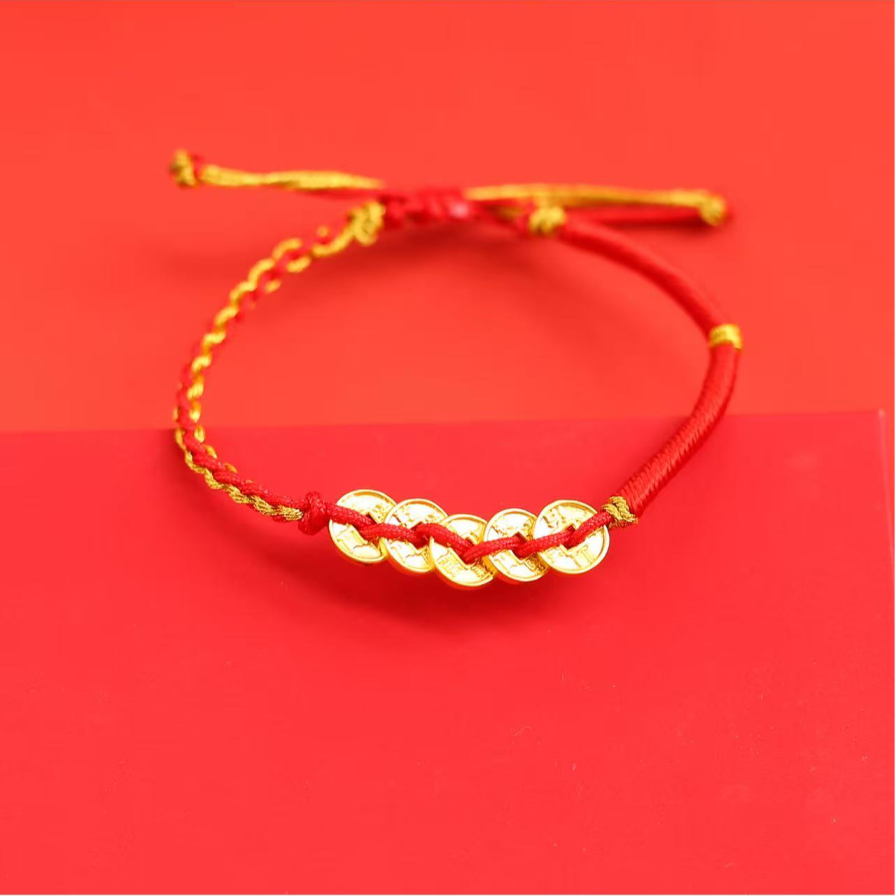 [发哥精选]足金五帝币手工编绳红绳