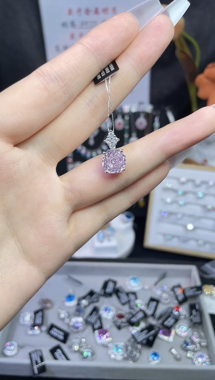 合成立方氧化锆925银编号F0124 吊坠 浅粉