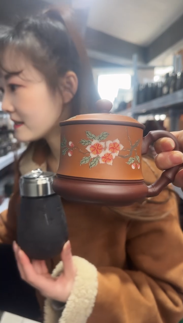 【闪购商品】紫砂盖杯紫砂盖杯粉浆牡丹