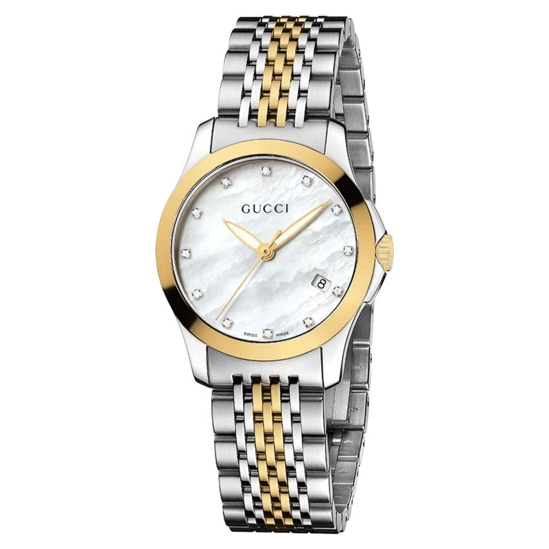 【全球购】GUCCI古驰间金色钢带27MM石英女士腕表YA126513