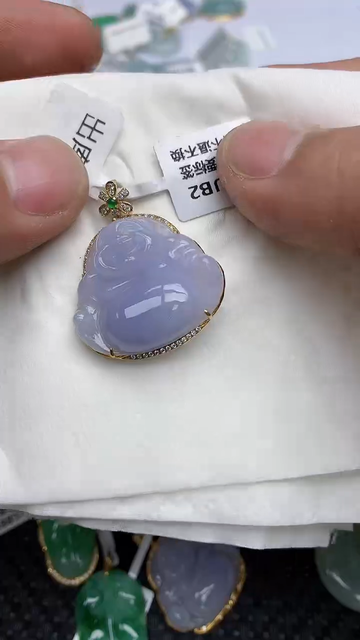 【闪购商品】翡翠挂件18K金镶嵌天然翡翠A货