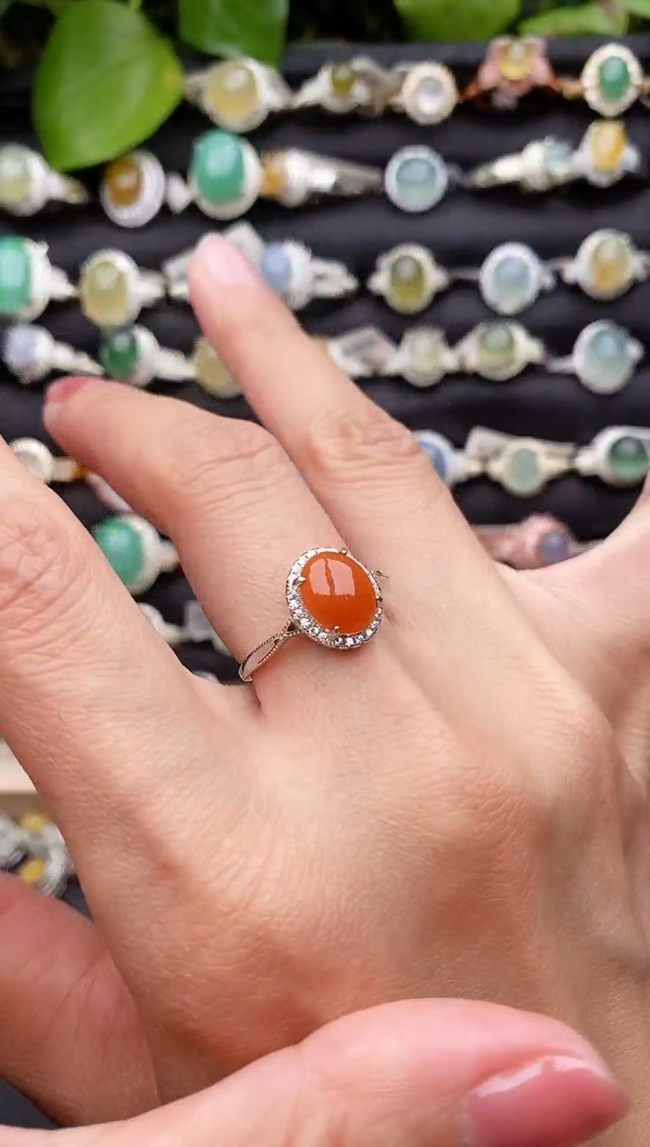 【闪购商品】翡翠戒指银S925镶嵌缅甸天然A货翡翠66  3-9