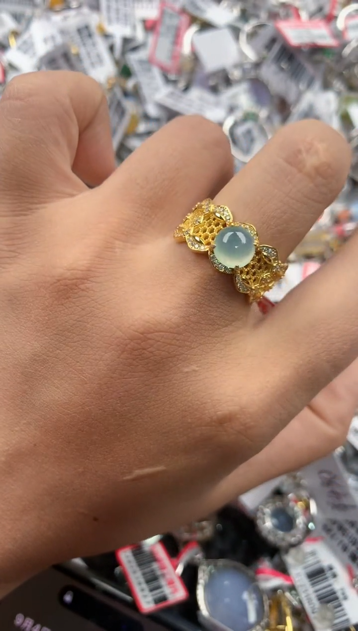 银S925镶嵌戒指翡翠8888----5