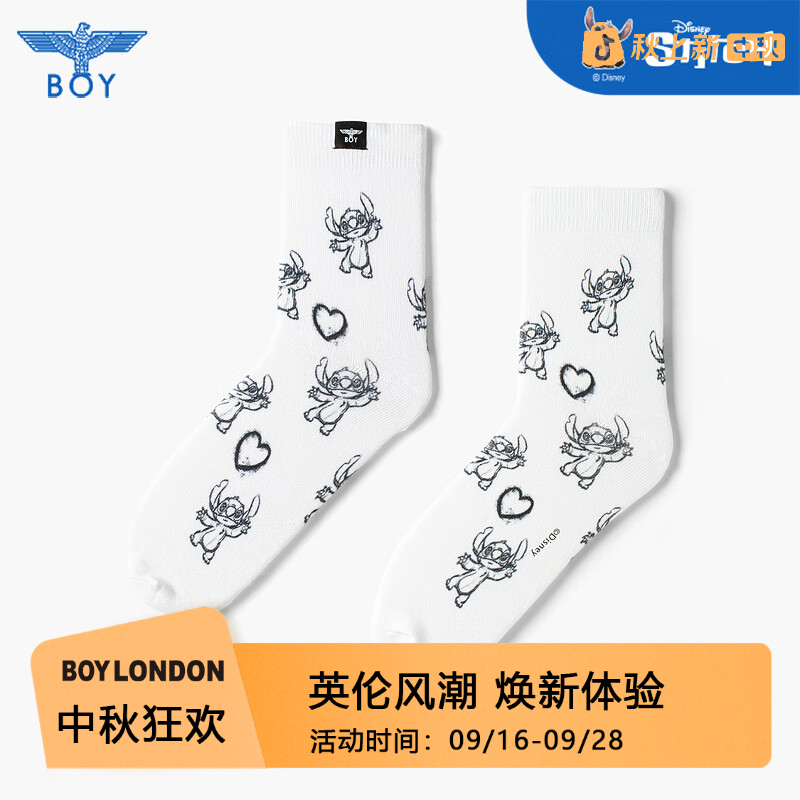 BOYLONDON【迪士尼史迪奇合作系列】中筒舒适休闲潮牌袜子N81019
