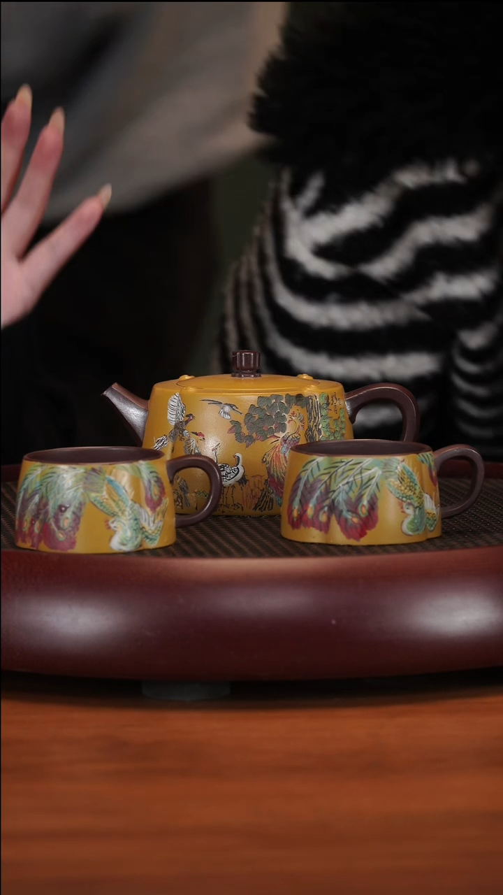 【闪购商品】紫砂茶壶2-49XXW百鸟朝凤套组汉棠紫泥