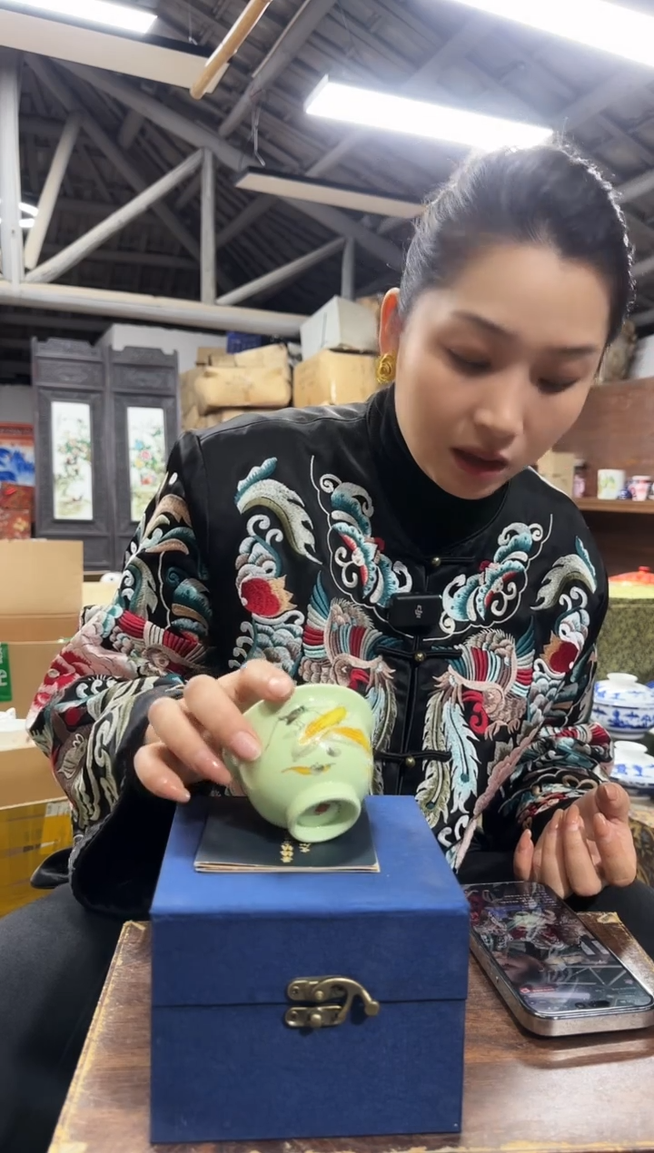 杯子瓷绿稀土金玉满堂压手杯